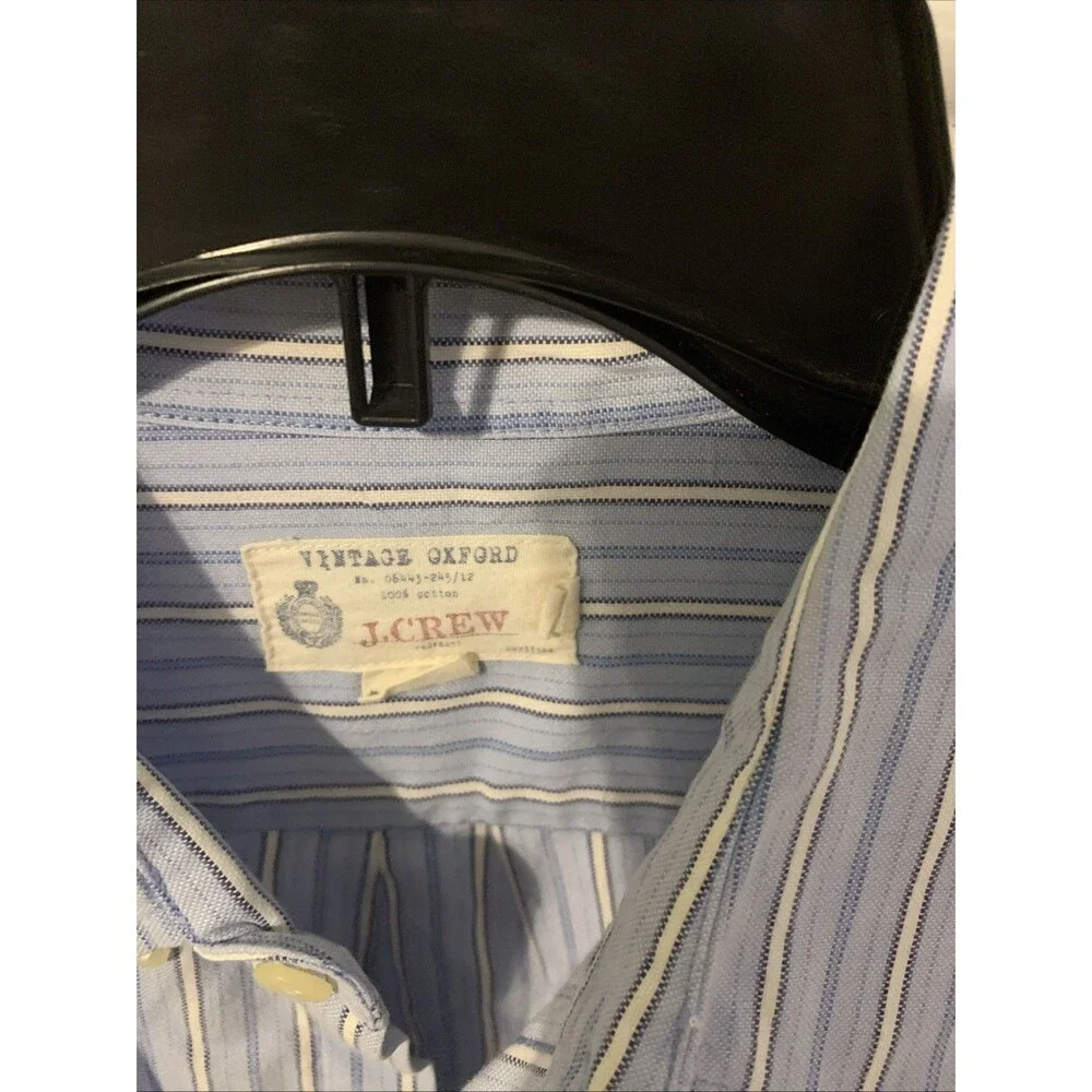 J Crew Shirt Mens Medium Baby Blue Striped Button Long Sleeve